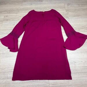Gibson Latimer Magenta Bell Sleeve Shift Dress Crochet Lace Keyhole Womens M